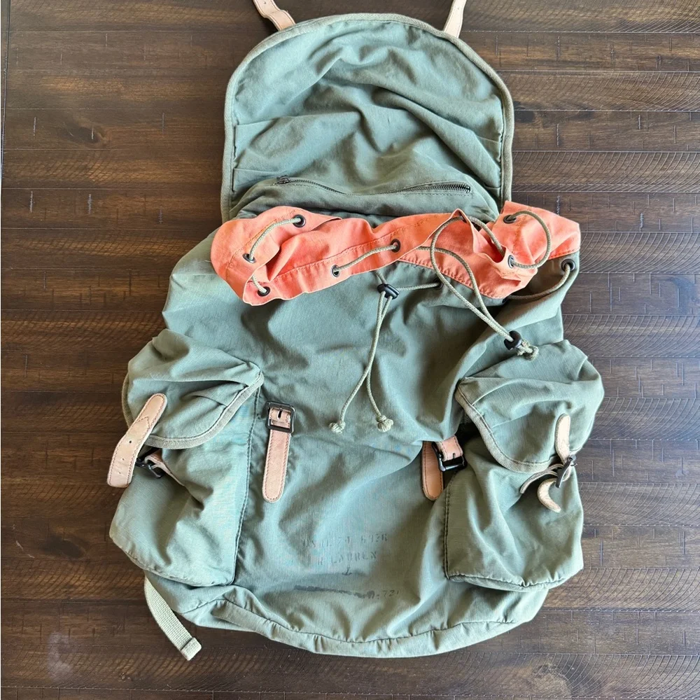 Vintage Denim & Supply - Ralph Lauren Green Backpack with Leather Straps